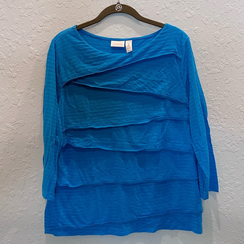 Chicos Blue Layered ¾ Sleeve Pullover Top CHICOS size 2 = US size Large
